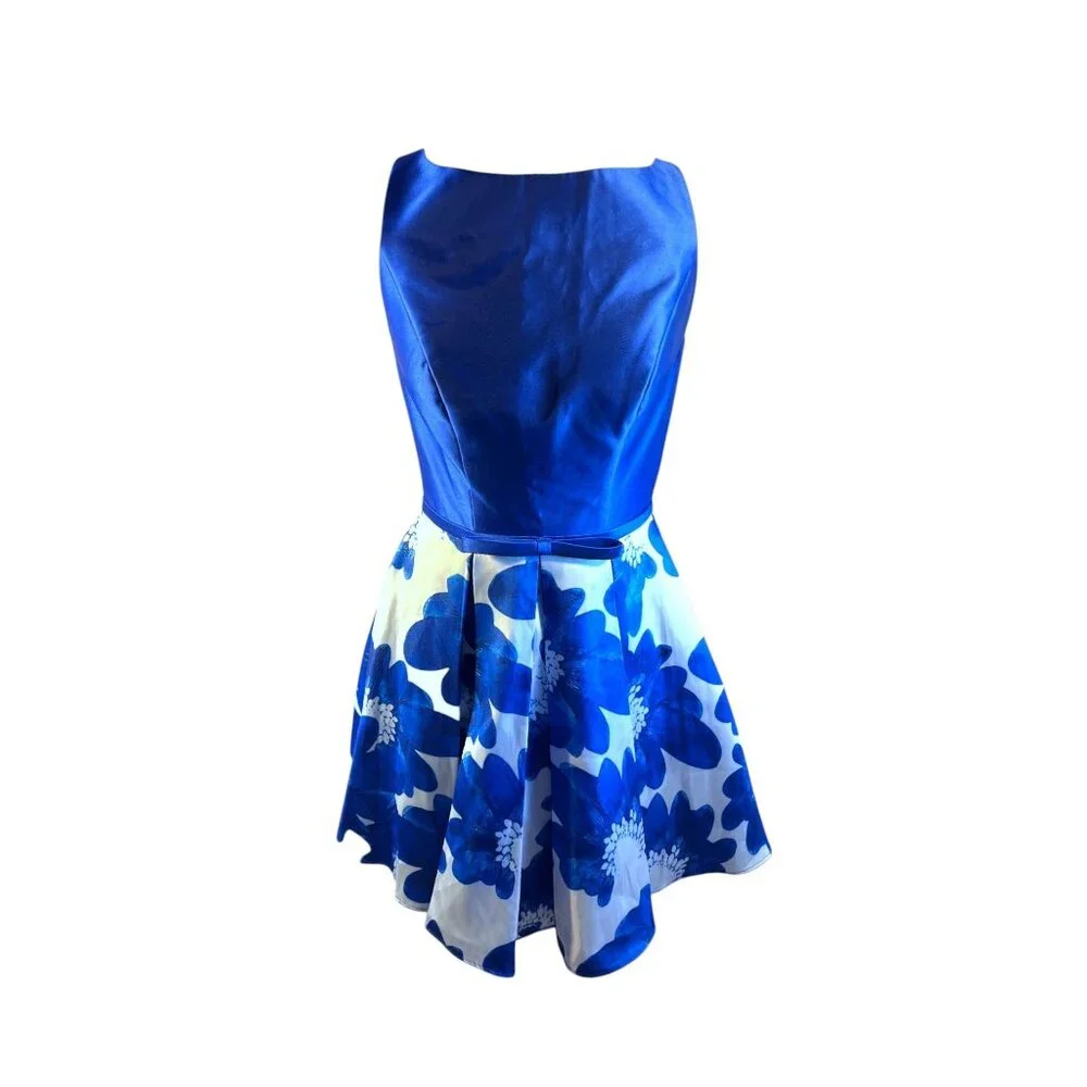 Glamour By Terani Couture Blue Floral Fit & Flare Dress Size 4 With Back Zipper - Picture 2 of 9